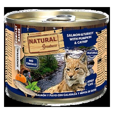 Natural Greatness -Saumon et dinde à la citrouille et menthe aux chats boîte 200G-soit 15,75€/kg